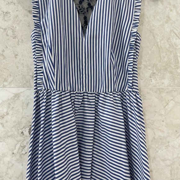 NWT SANDRO Dress Blue White Striped Cotton Lace Back "Gana" - Picture 2 of 13